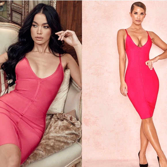 House of CB Savannah Deep V Bandage Midi Dress - Picture 8 of 14